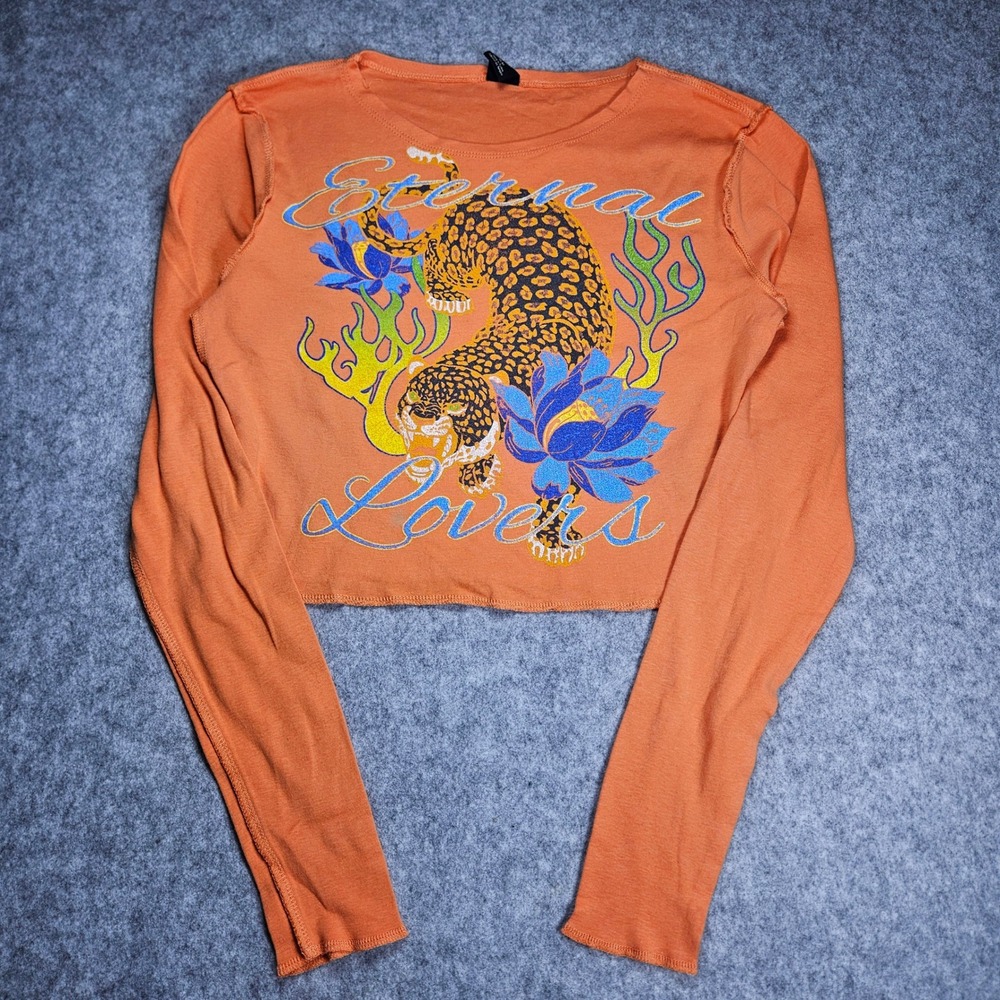 Urban Outfitters Womens Orange Leopard Eternal Lovers Crop Top Sz Edgy Sz Medium